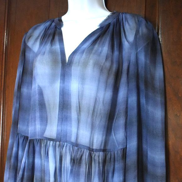 Rebecca Taylor Plaid Silk Blouse Size 4 Long Sleeve Sheer V-neck New - Picture 7 of 15